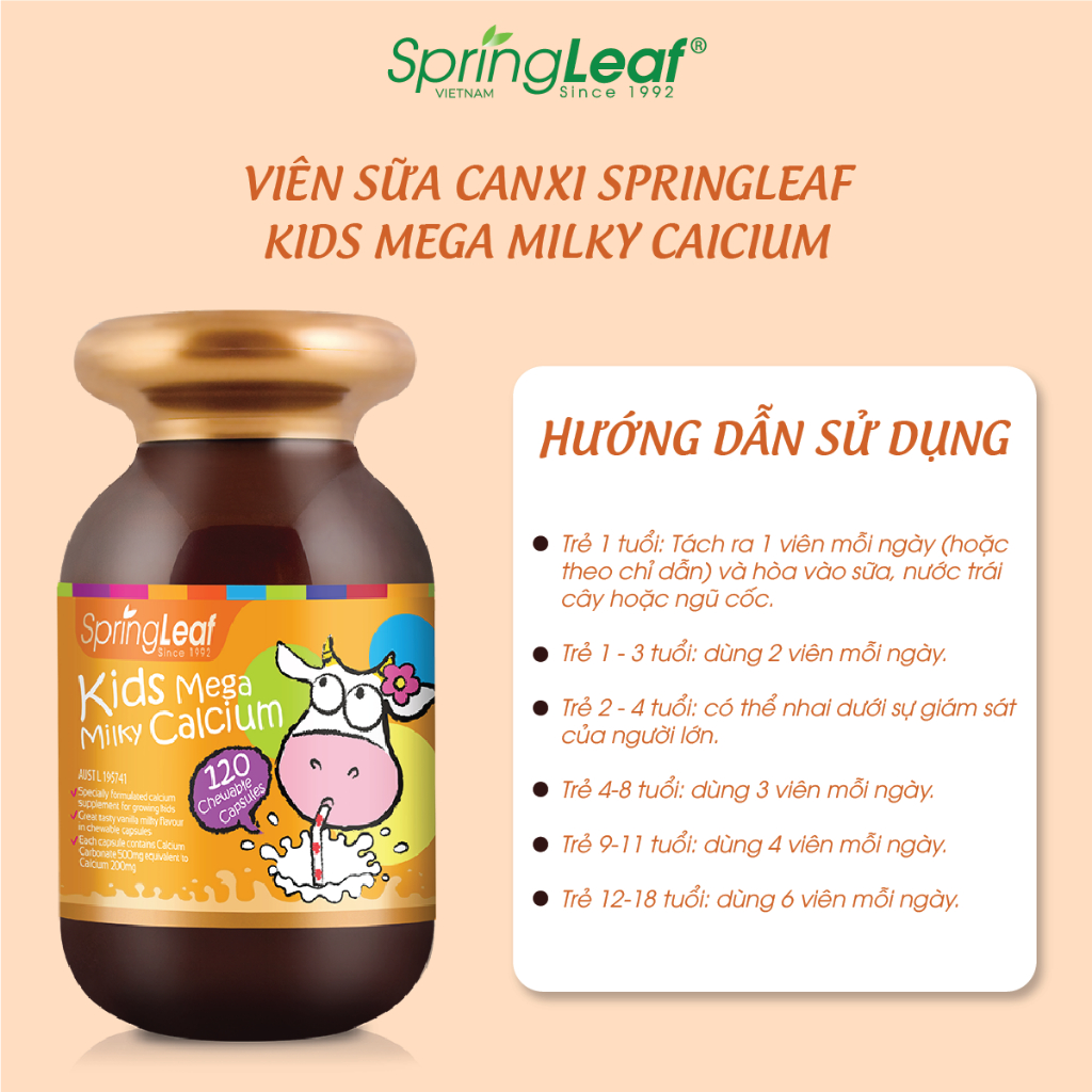 Bo sung canxi cho be Kids Mega Milky Calcium Spring Leaf2