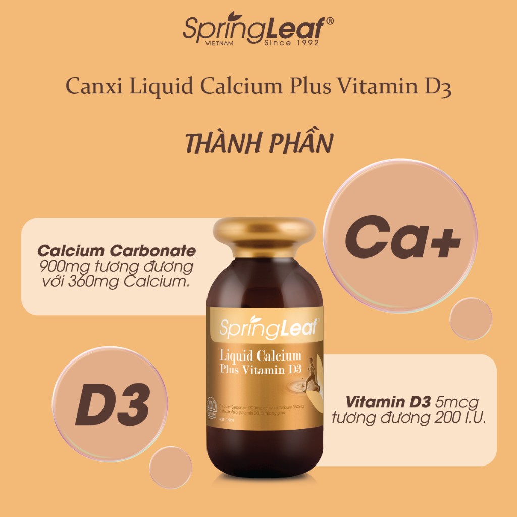 Bo sung canxi vitamin D3 Liquid Calcium Plus Vitamin D3 Spring Leaf2