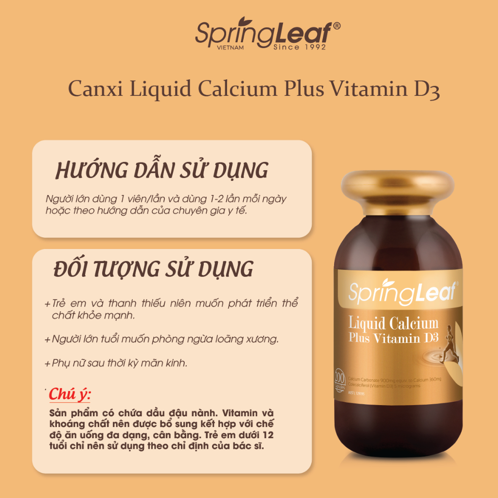 Bo sung canxi vitamin D3 Liquid Calcium Plus Vitamin D3 Spring Leaf3