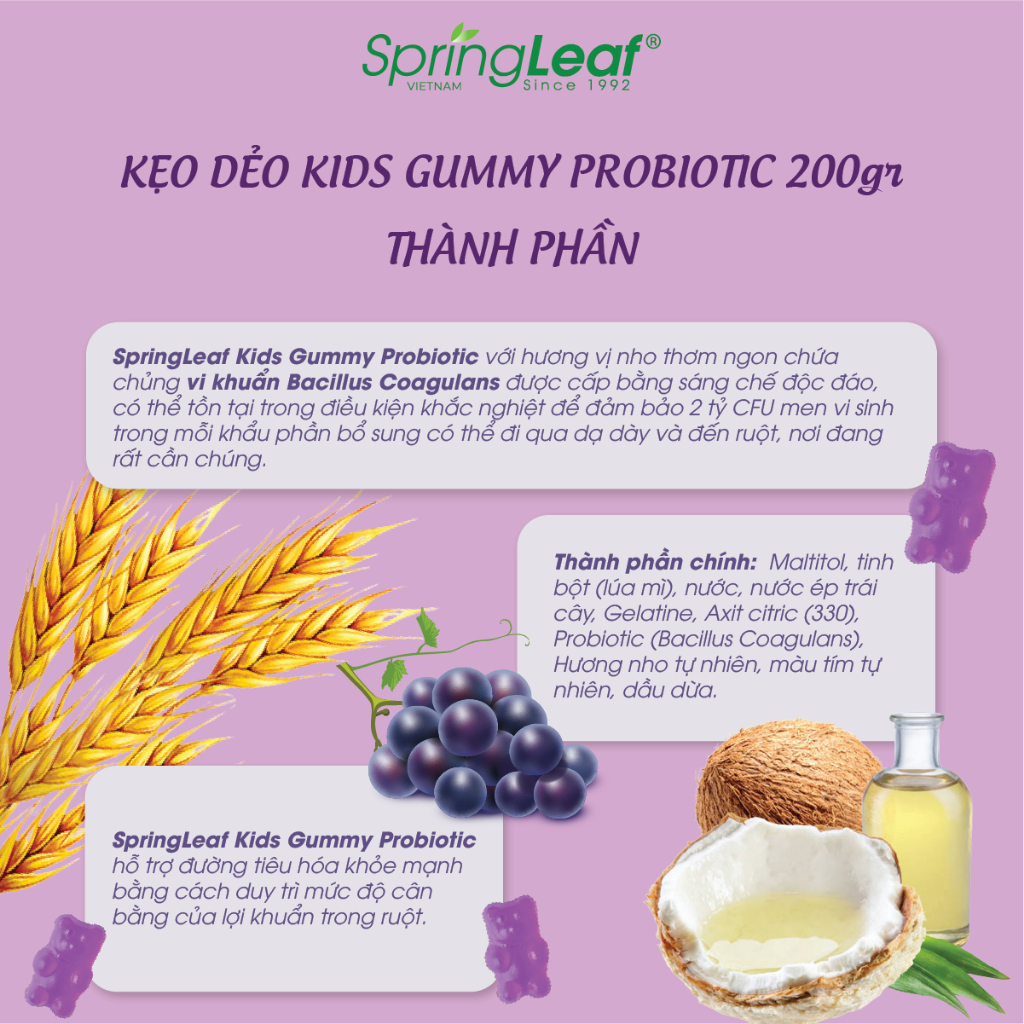 Bo sung loi khuan cho be Kids Probiotic Great Digestion 200g Spring Leaf2