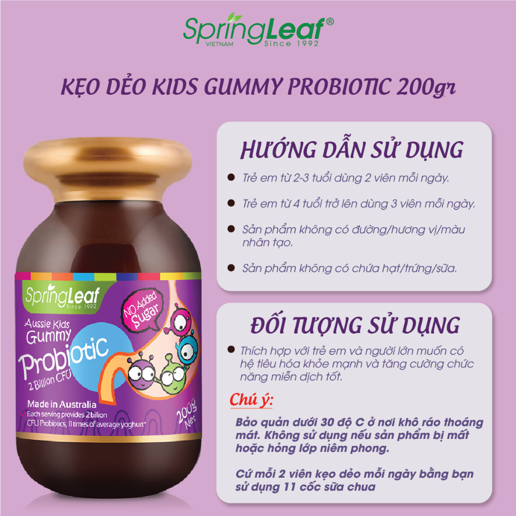 Bo sung loi khuan cho be Kids Probiotic Great Digestion 200g Spring Leaf3