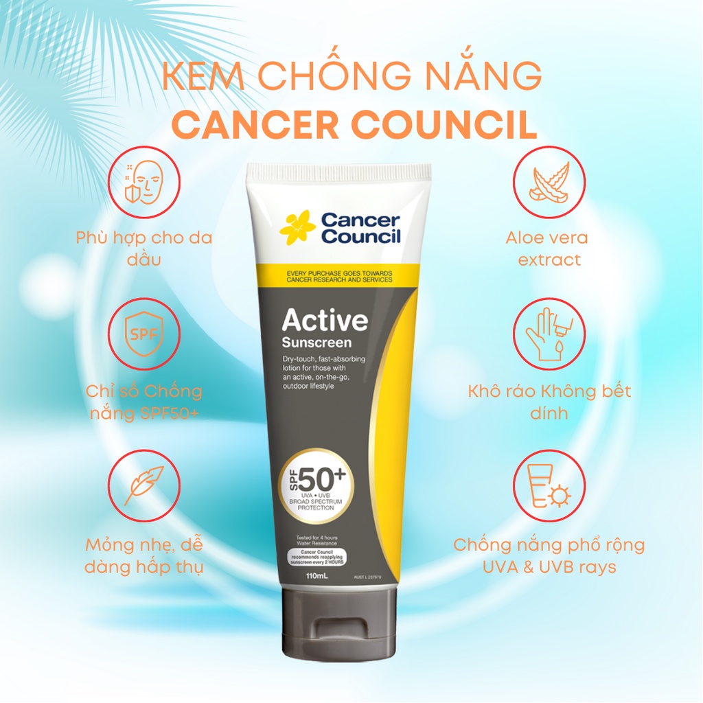 Kem chong nang nang dong Cancer Council Active 110ml 2