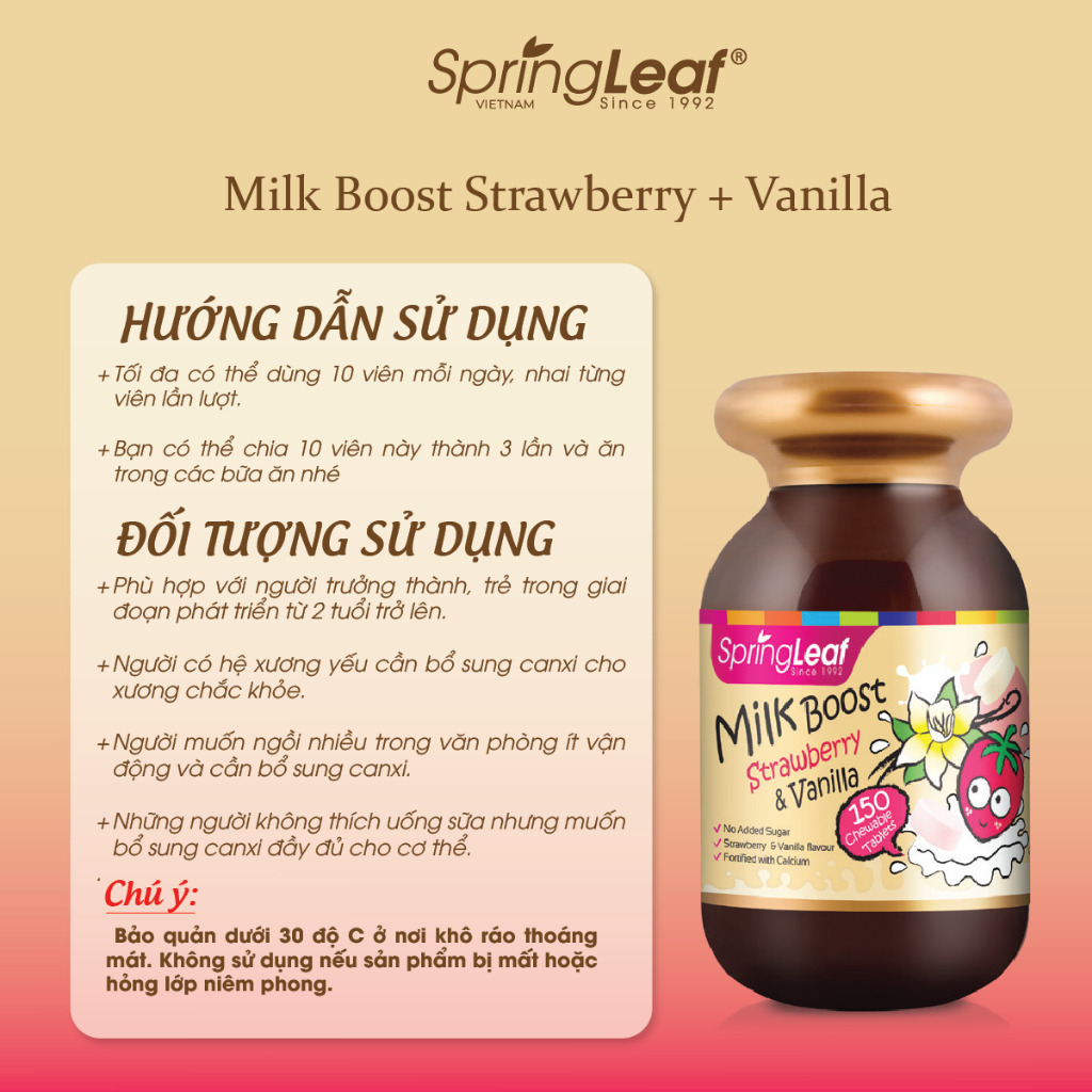 Keo bo sung canxi cho be Milk Boost Strawberry Vanilla Spring Leaf3