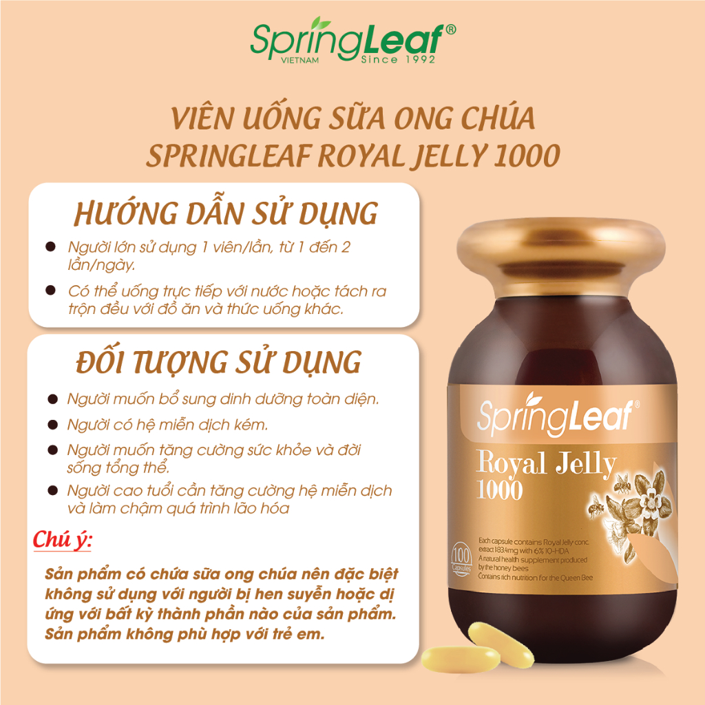 Sua ong chua Royal Jelly 1000mg 1.1 10HDA Spring Leaf3