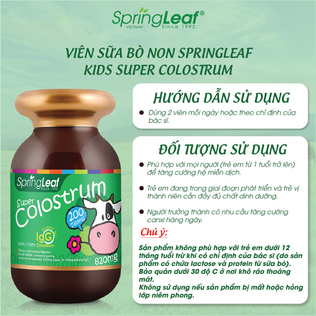Tang cuong suc khoe cho be Kids Super Colostrum 820mg Spring Leaf3