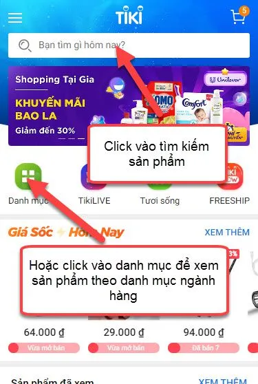 Tìm kiếm sản phẩm khi mua hàng online trên Tiki