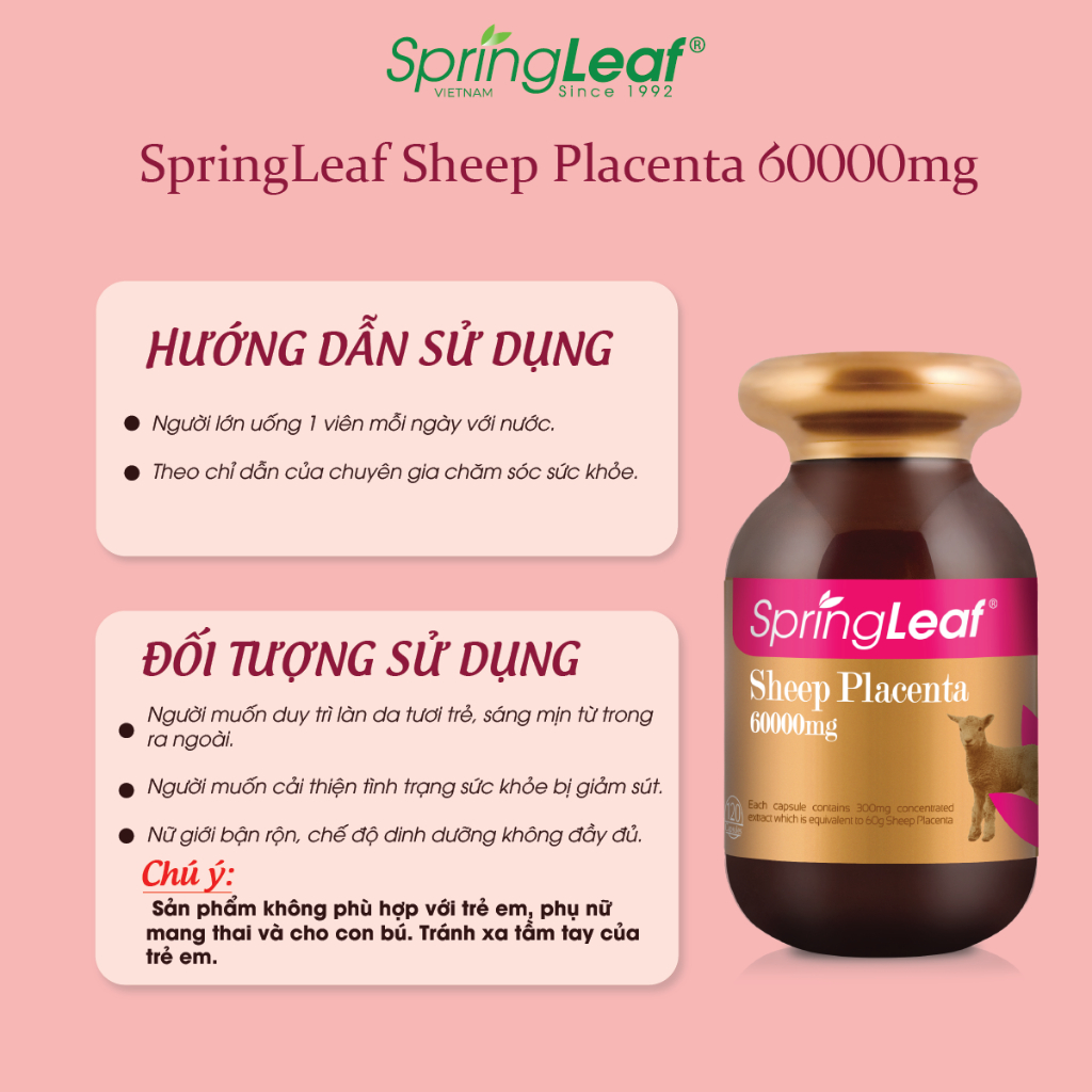 Vien uong nhau thai cuu Sheep Placenta 60000mg Spring Leaf3