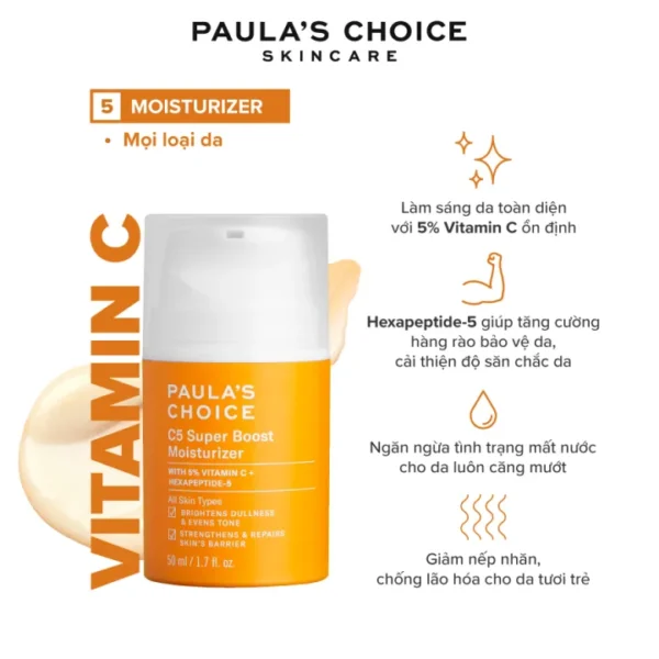 Kem duong am Vitamin C lam sang da va tang sinh collagen Paulas Choice